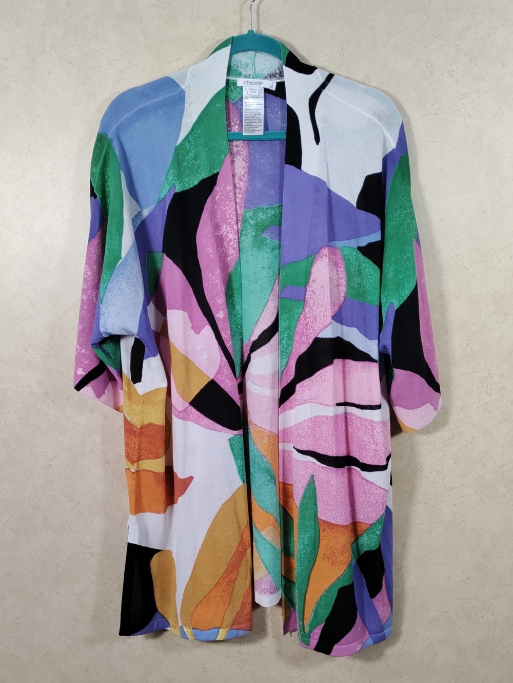 I135 Chico's Summer Romance Tropical Midi Cardigan  4 XXL